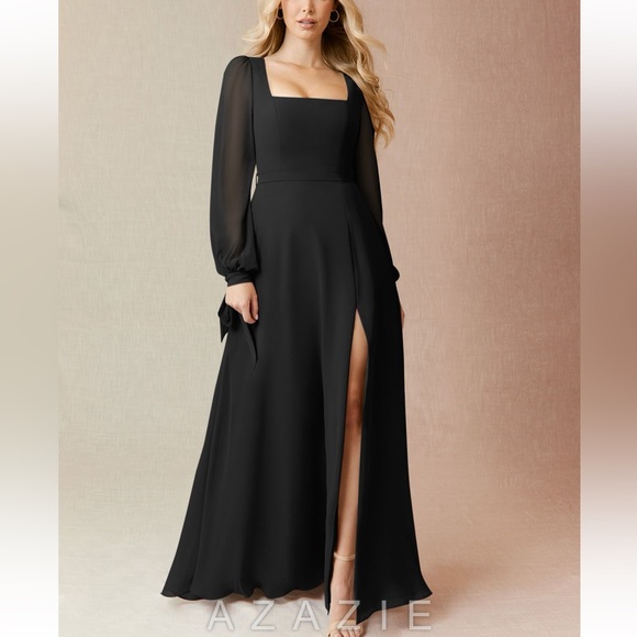 Azazie Leonia Black A-Line Sleeve Dress, 16, NWT - Picture 3 of 11